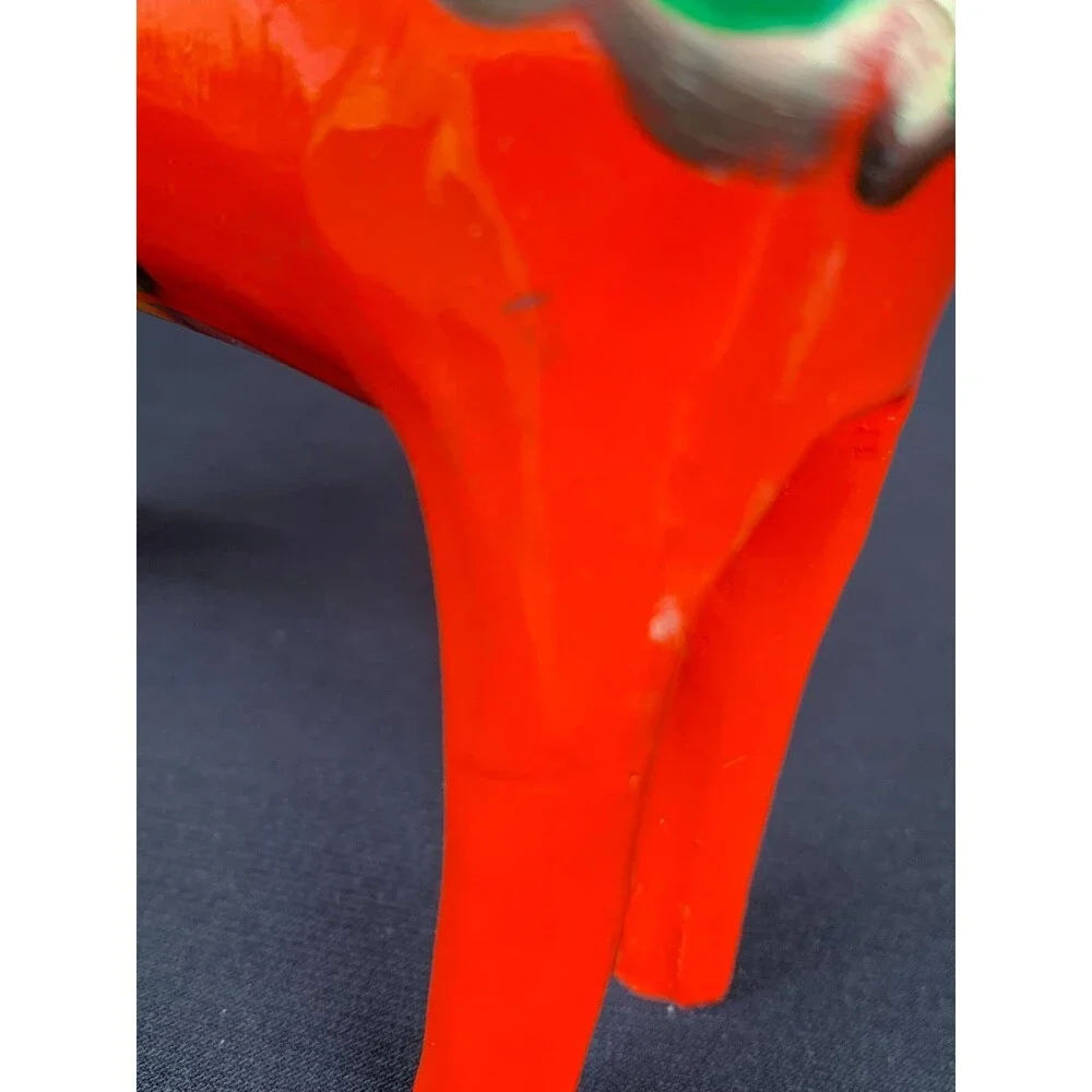 Vintage Swedish Dala Horse Wood Carving Red-Orange Nils Olsson Sweden 5 1/8”